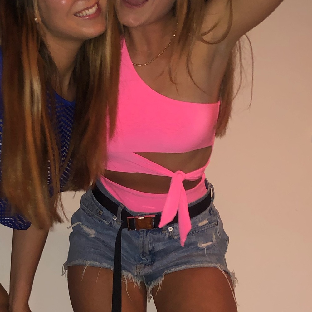 Neon pink one shoulder top